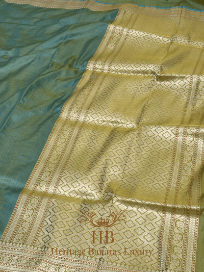 Pure Sea Green Tanchoi Handwoven Saree