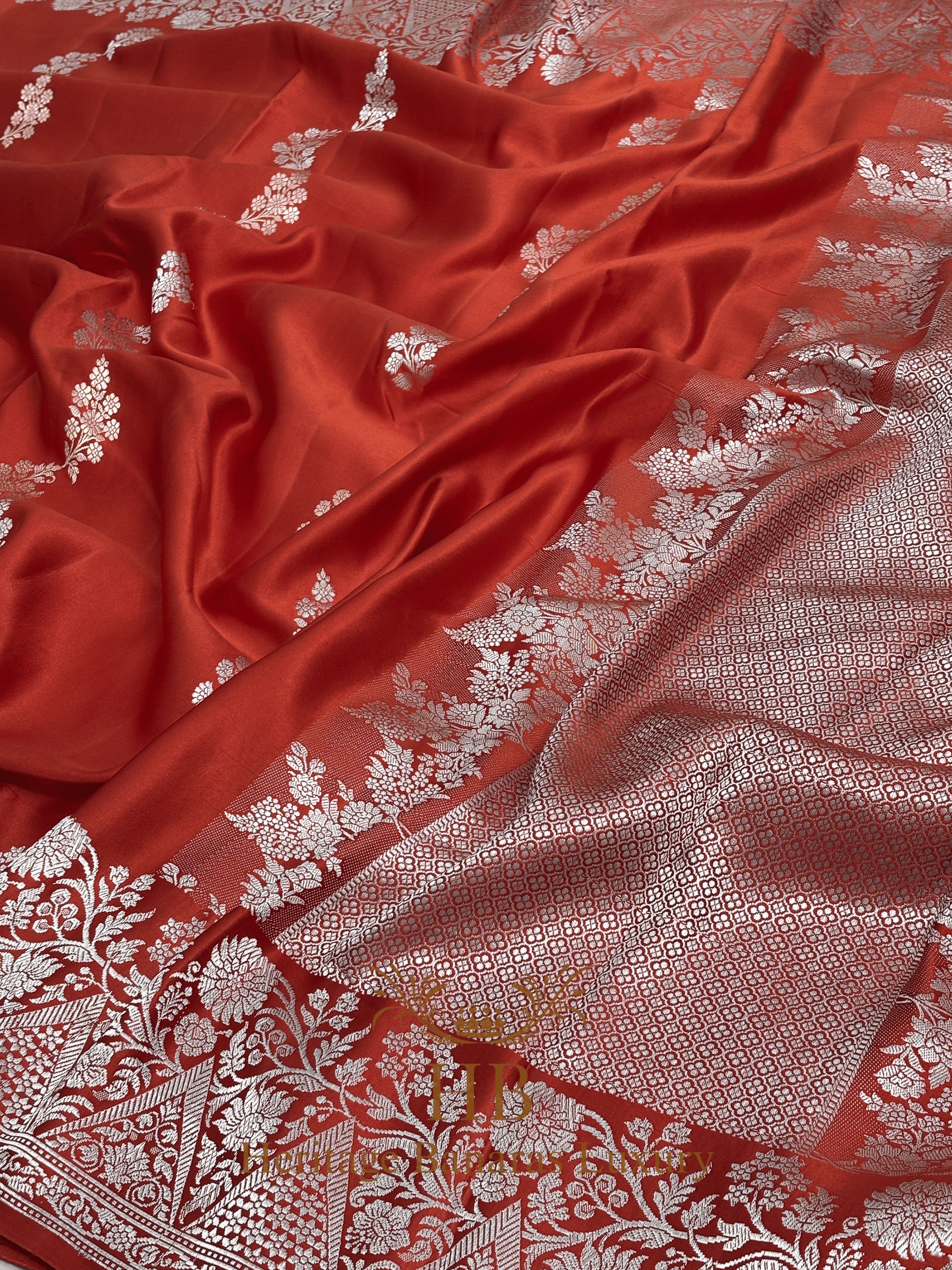 Vibrant Orange Handwoven Banarasi Pure Mashru Silk Saree