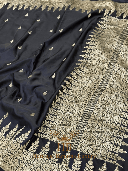 Classic Black Handwoven Banarasi Pure Mashru Silk Saree