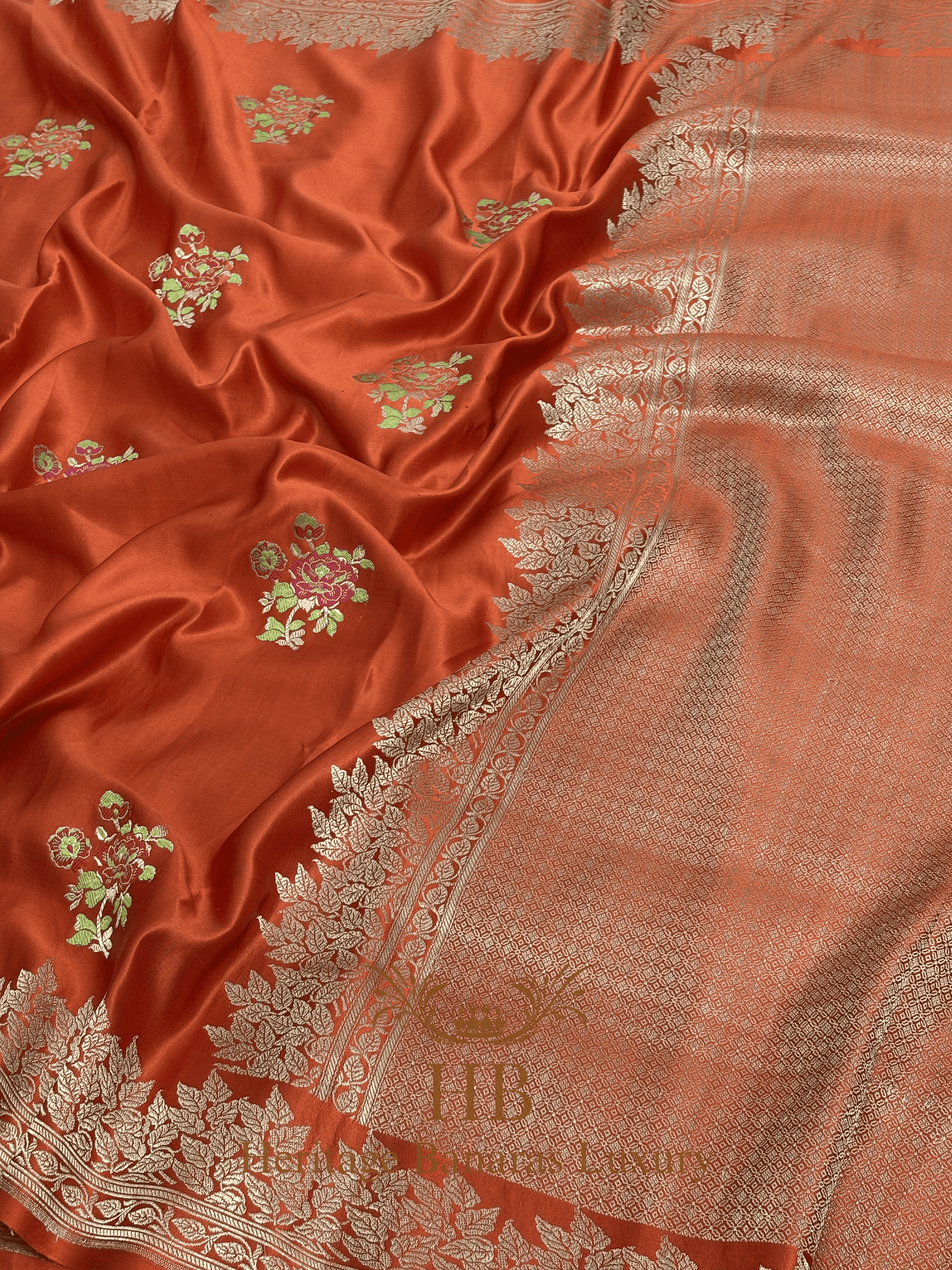 Rustic Orange Handwoven Banarasi Pure Mashru Silk Saree