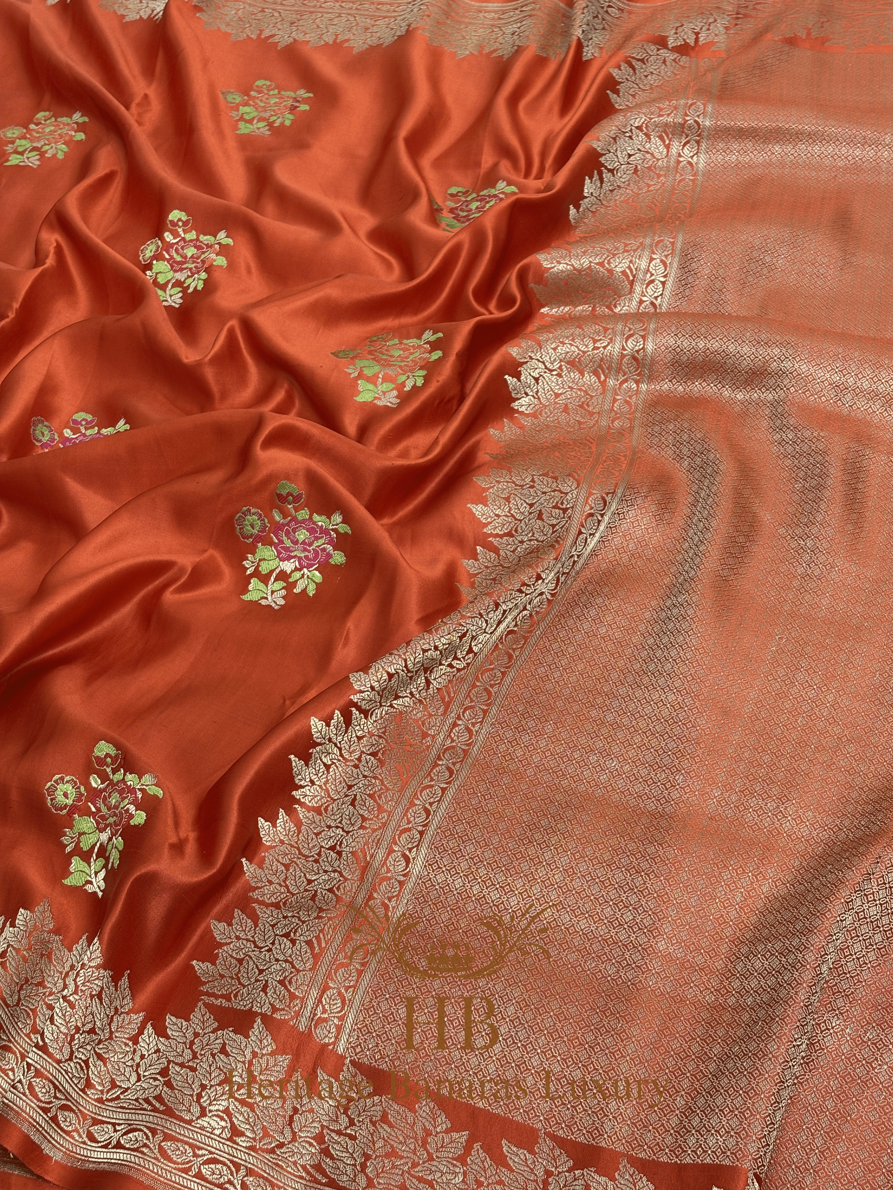 Rustic Orange Handwoven Banarasi Pure Mashru Silk Saree