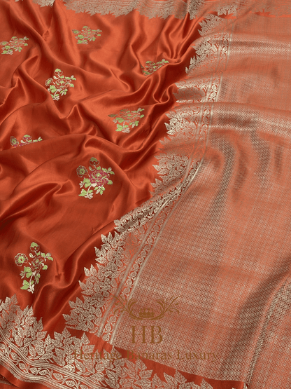 Rustic Orange Handwoven Banarasi Pure Mashru Silk Saree