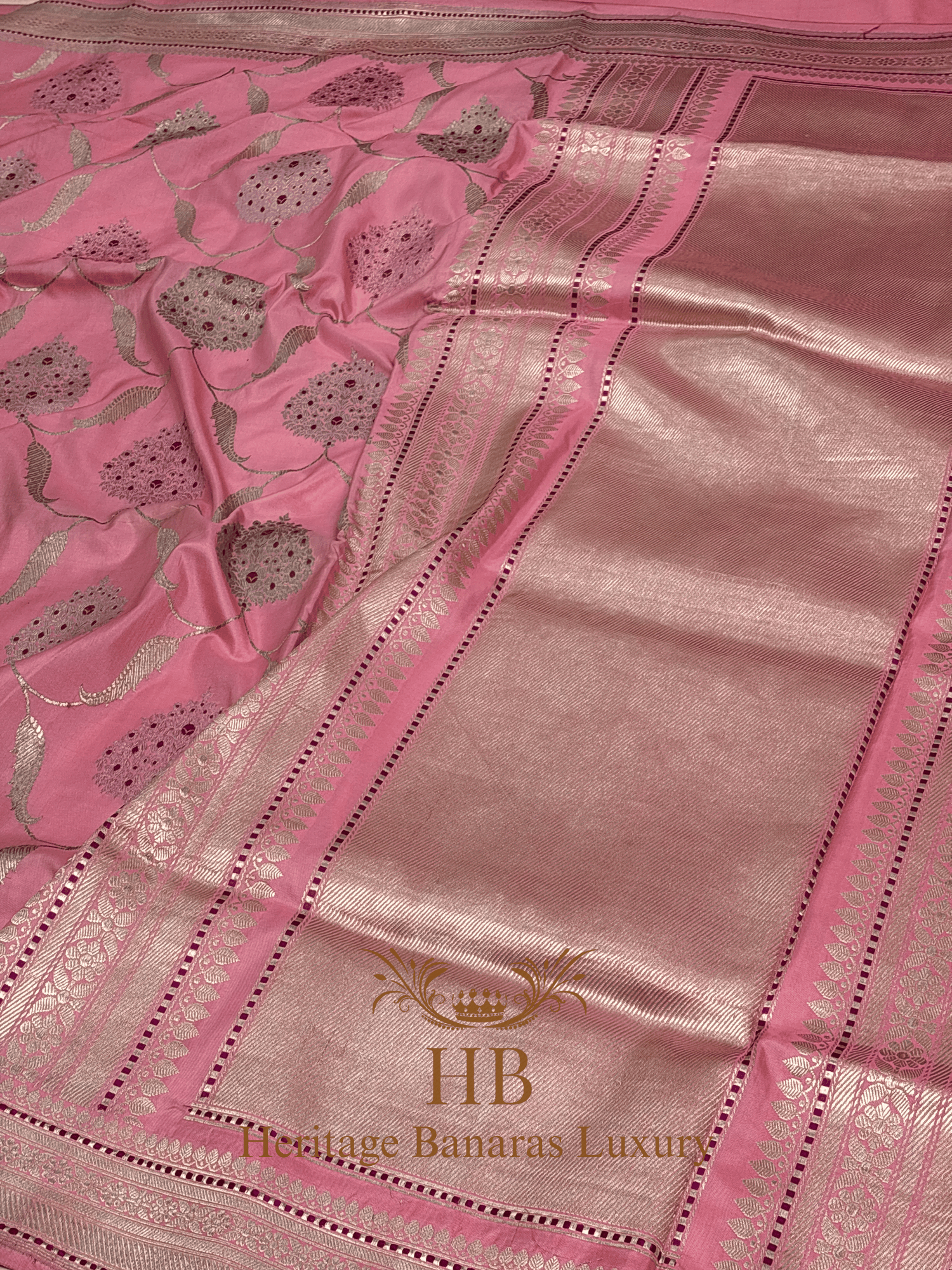Pure Peach Banarasi Katan Silk Handwoven Saree