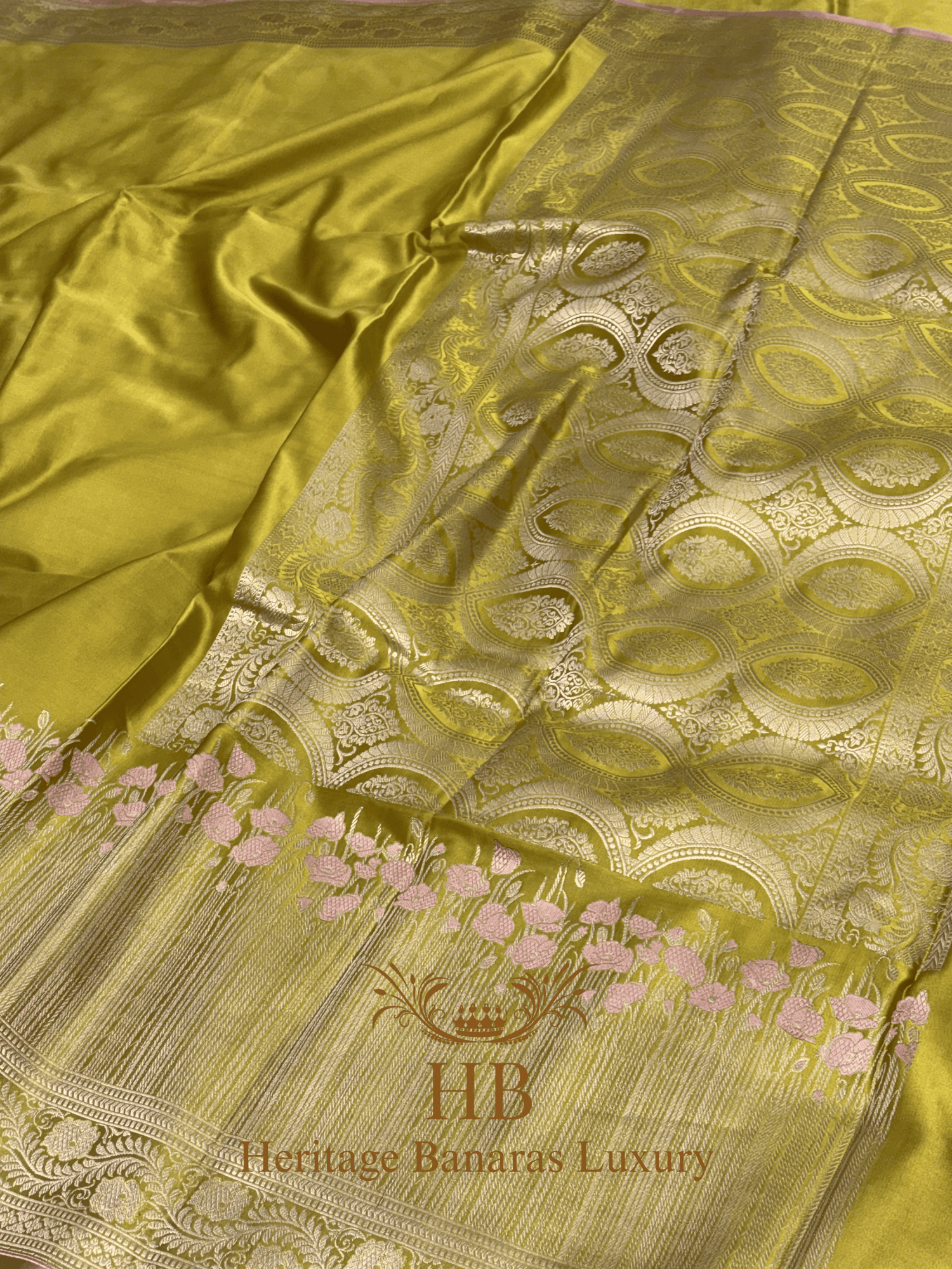 Lemon Yellow Handwoven Banarasi Pure Satin Silk Saree