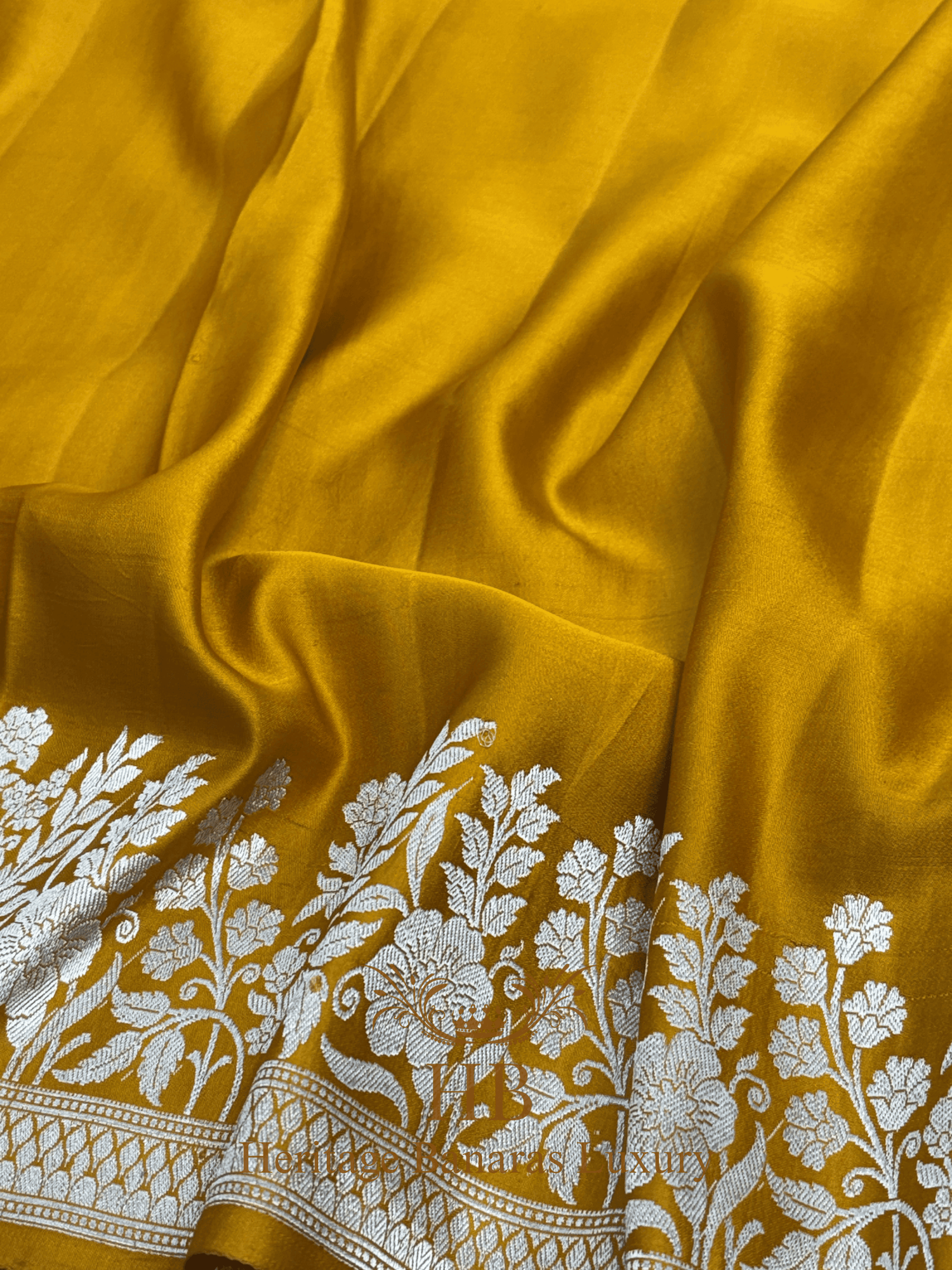 Mustard Yellow Handwoven Banarasi Pure Mashru Silk Saree