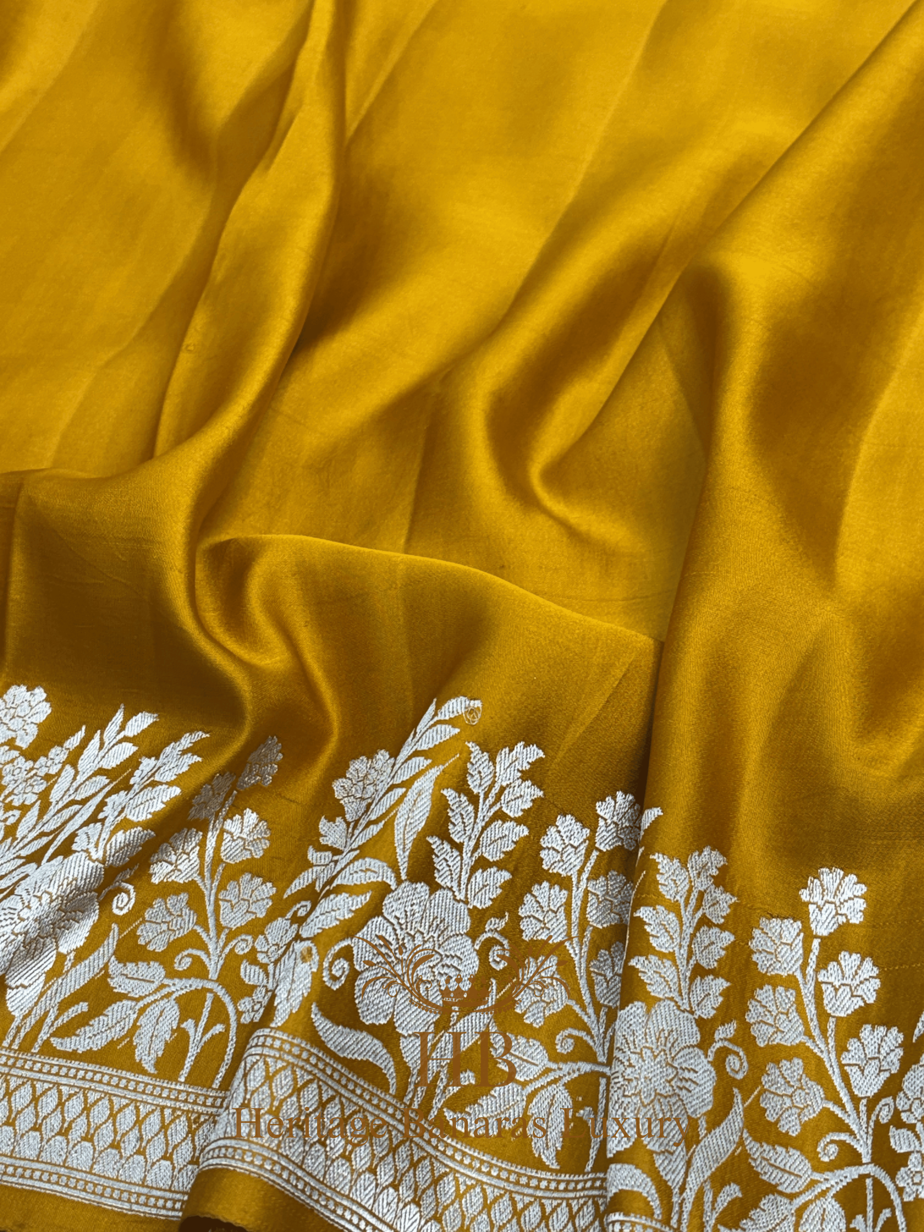 Mustard Yellow Handwoven Banarasi Pure Mashru Silk Saree