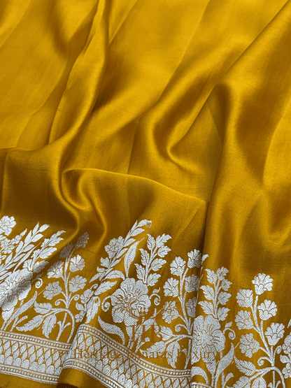 Mustard Yellow Handwoven Banarasi Pure Mashru Silk Saree