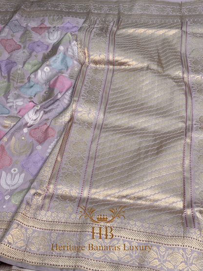 Pastel Lavender Handwoven Banarasi Pure Katan Silk Saree