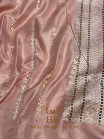 Peach Handwoven Banarasi Pure Katan Silk Ektara