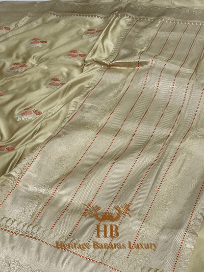 Pure Pastel Yellow Mashru Silk Handwoven Saree