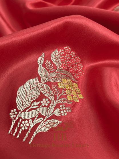 Rich Red Handwoven Banarasi Pure Mashru Silk Saree