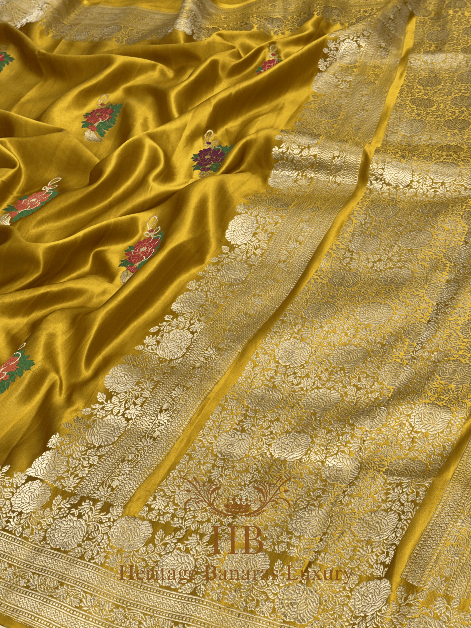 Mustard Yellow Handwoven Banarasi Pure Mashru Silk Saree