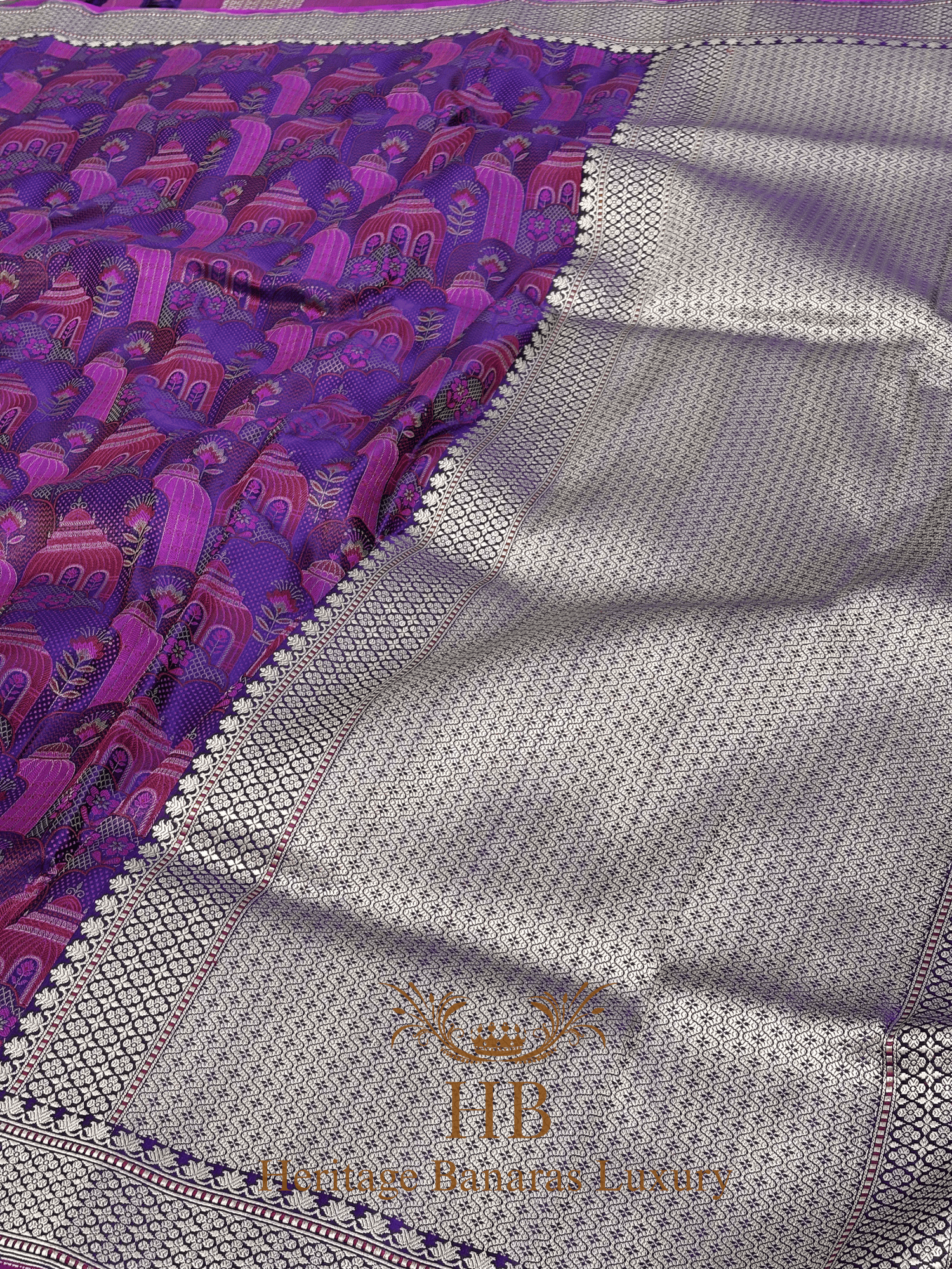 Royal Purple Handwoven Banarasi Pure satin Silk Tanchoi Saree