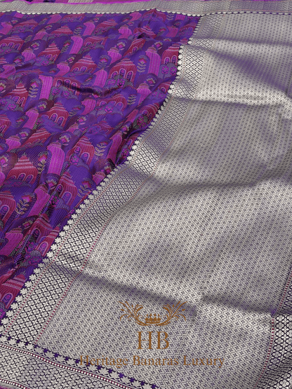 Royal Purple Handwoven Banarasi Pure satin Silk Tanchoi Saree