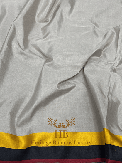 Pure Grey Katan Silk Handwoven Sare