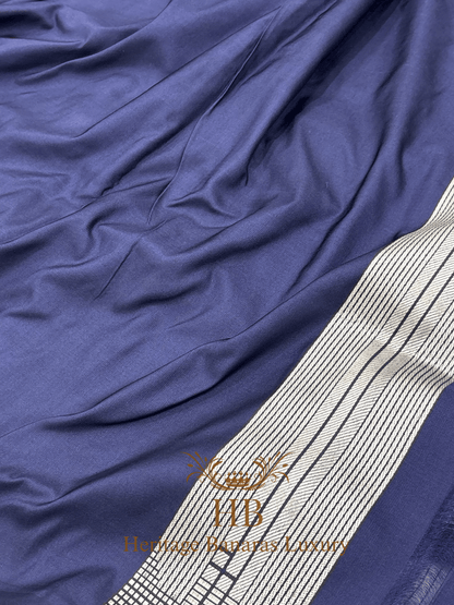 Pure Navy Blue Katan Silk Handwoven Saree