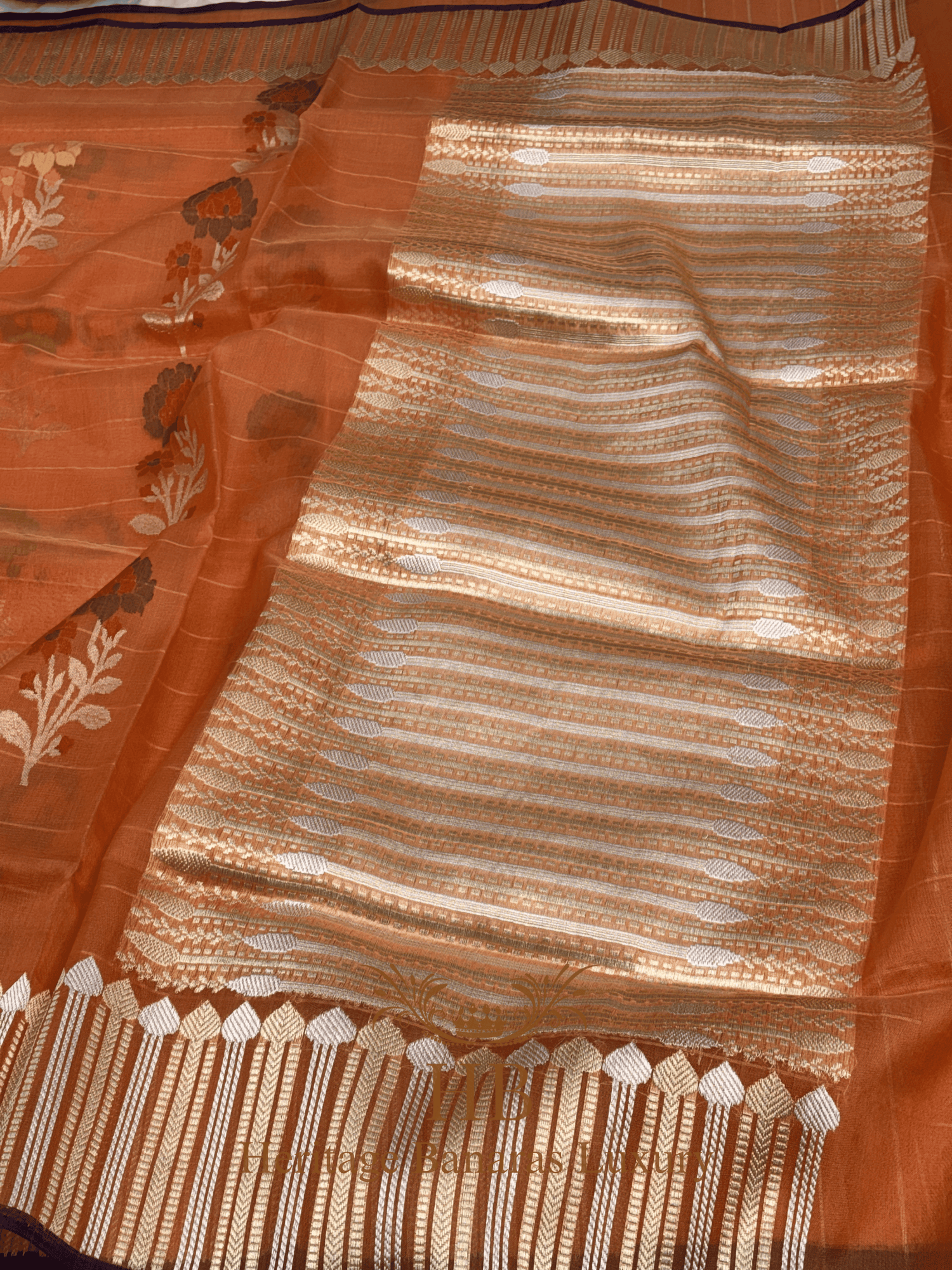Orange Handloom Pure Kora Silk
