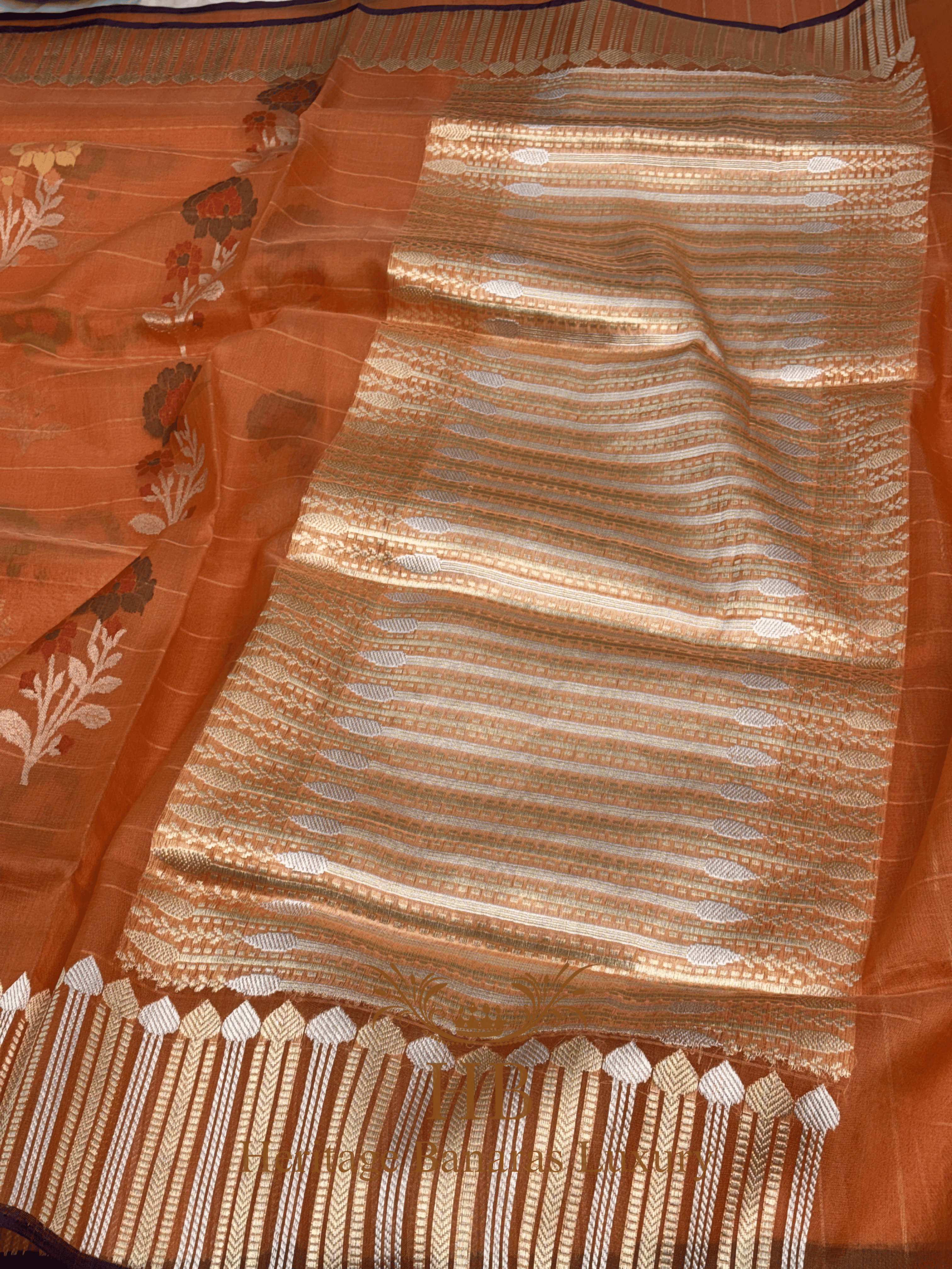 Orange Handloom Pure Kora Silk