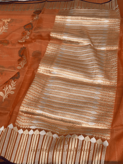 Orange Handloom Pure Kora Silk