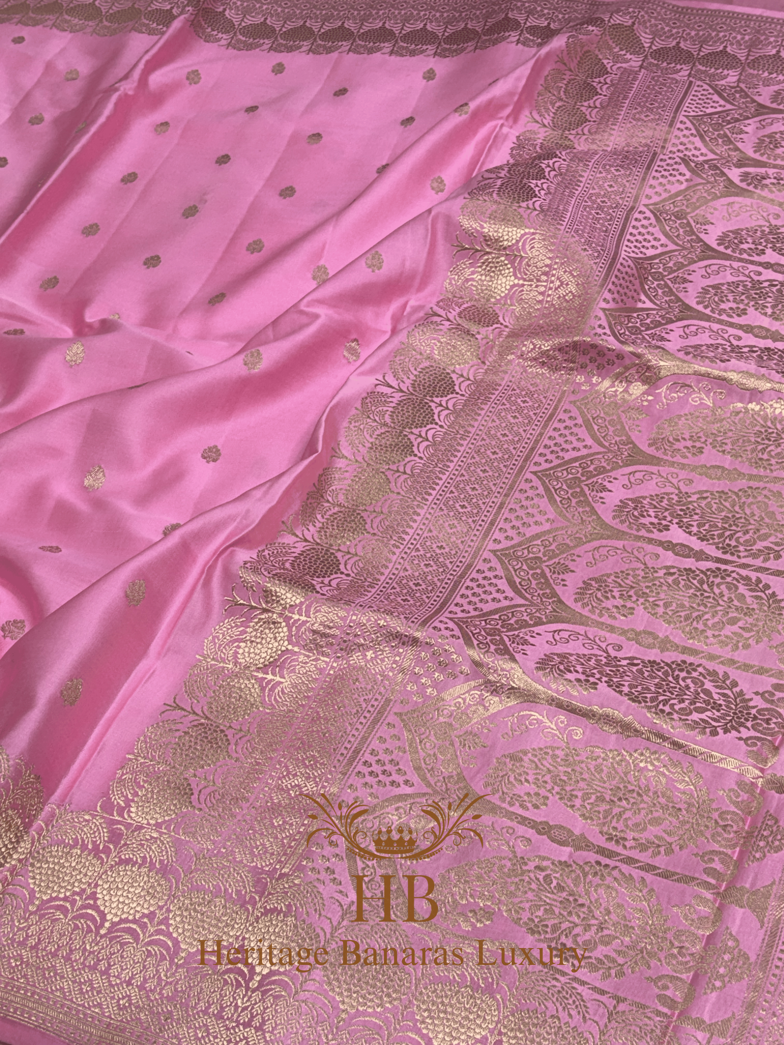 Baby Pink Handwoven Banarasi Pure Mashru Silk Saree