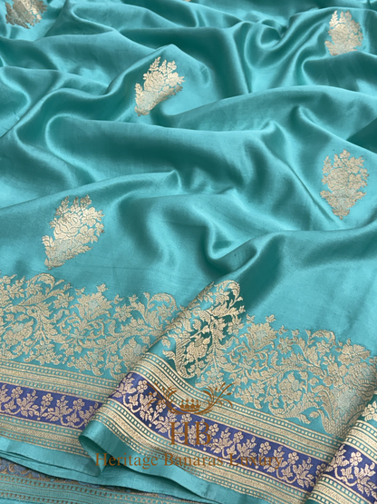 Sea Green Handwoven Banarasi Pure Mashru Silk Saree