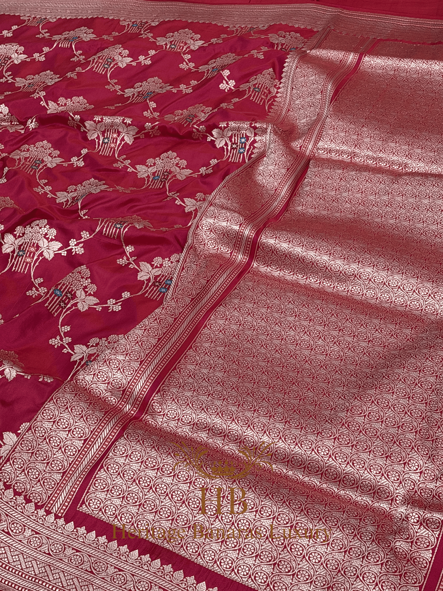 Pure Red Banarasi Katan Silk Handwoven Saree k