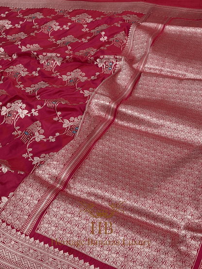 Pure Red Banarasi Katan Silk Handwoven Saree k