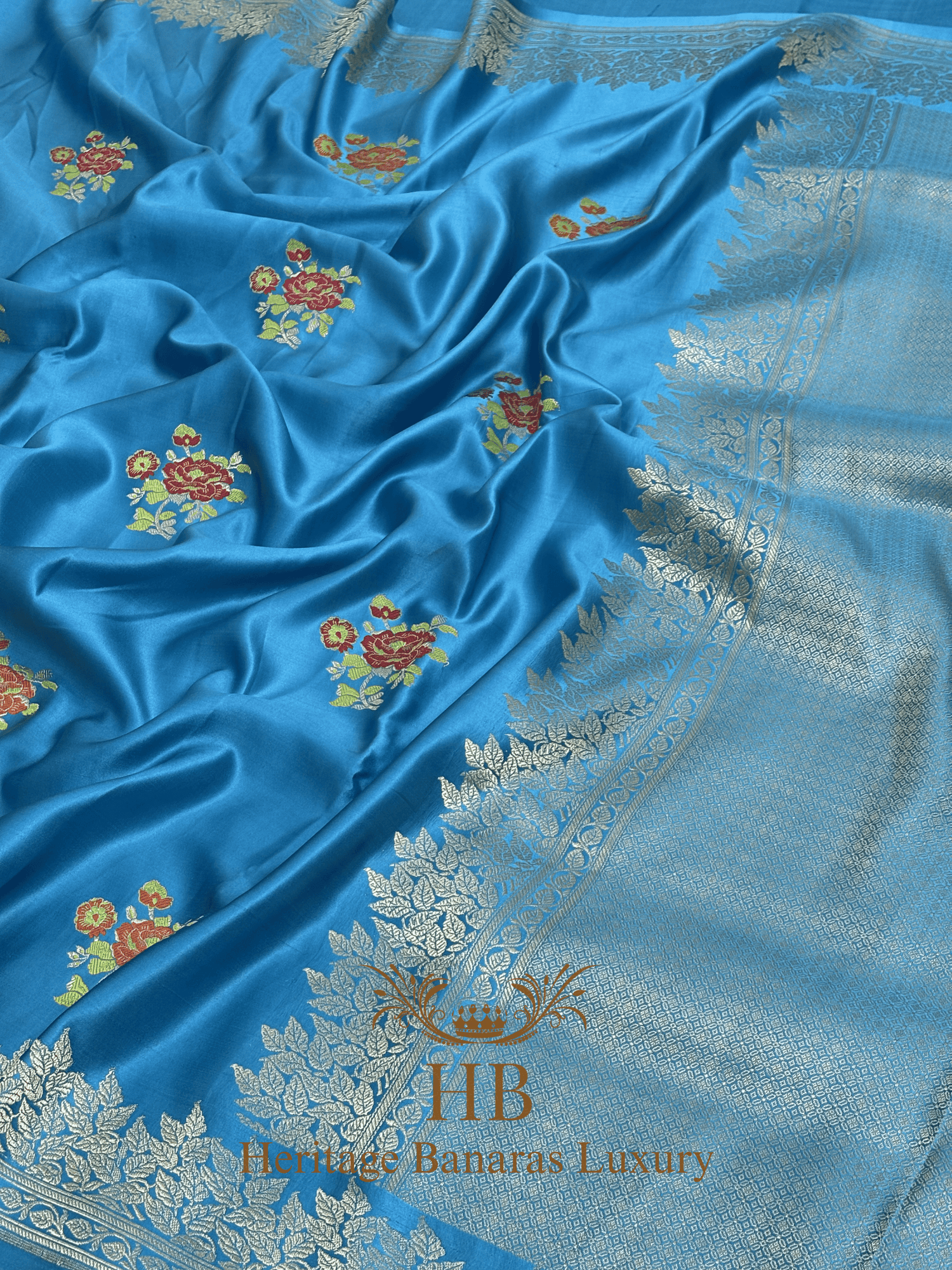 Sky Blue Handwoven Banarasi Pure Mashru Silk Saree
