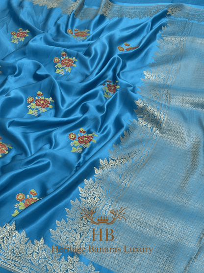 Sky Blue Handwoven Banarasi Pure Mashru Silk Saree