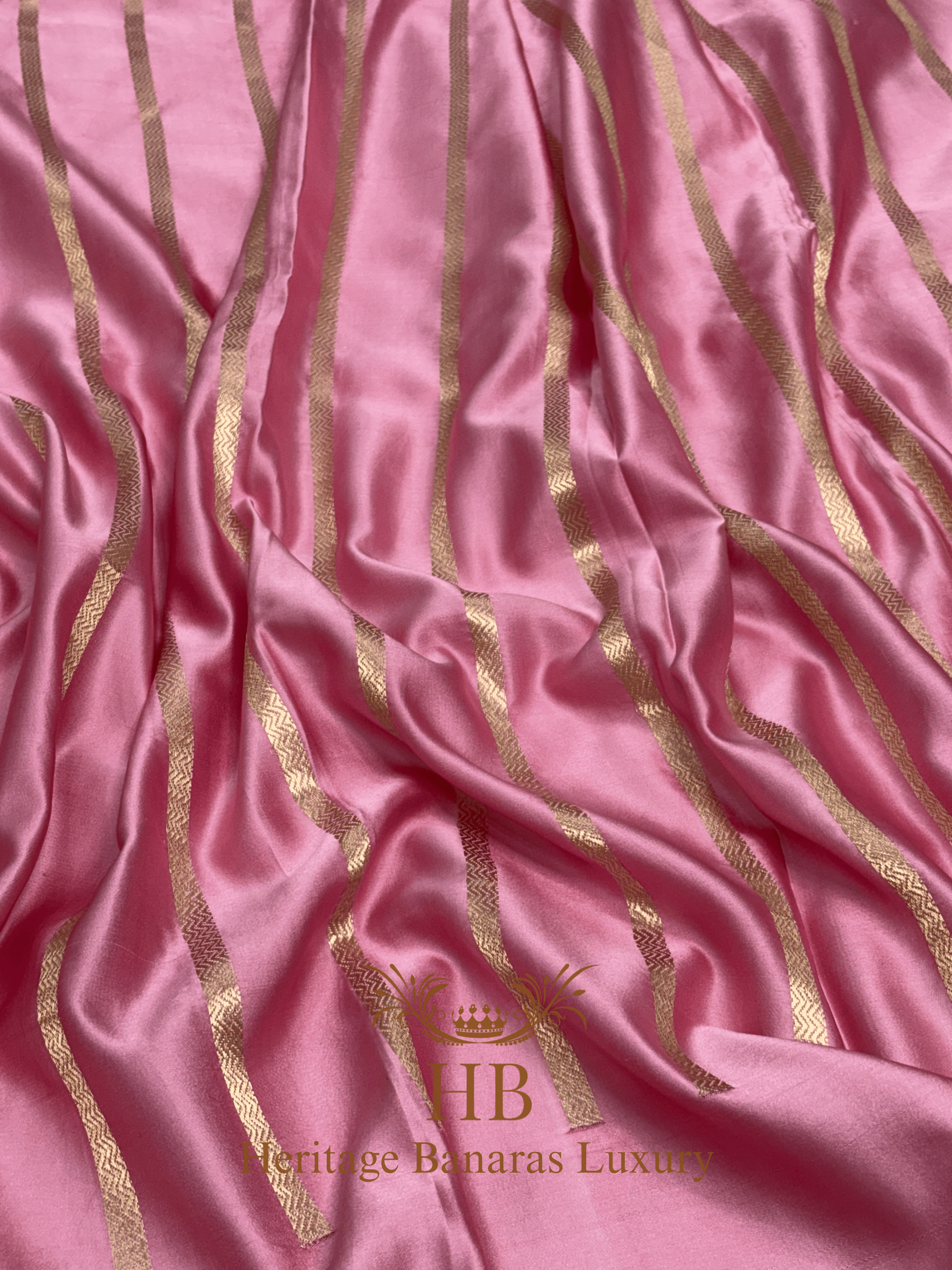Baby Pink Pure Handwoven Banarasi Mashru Silk Saree