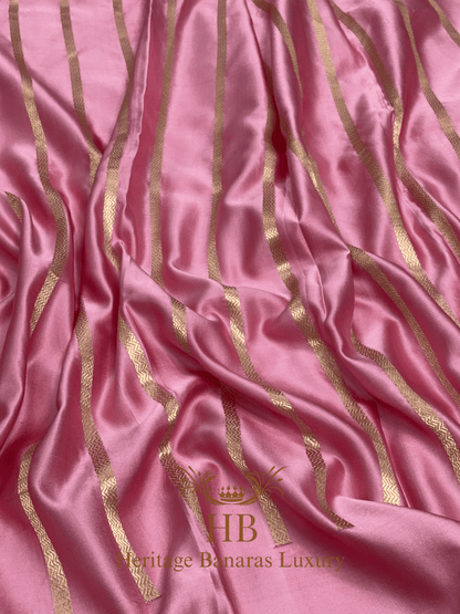 Baby Pink Pure Handwoven Banarasi Mashru Silk Saree