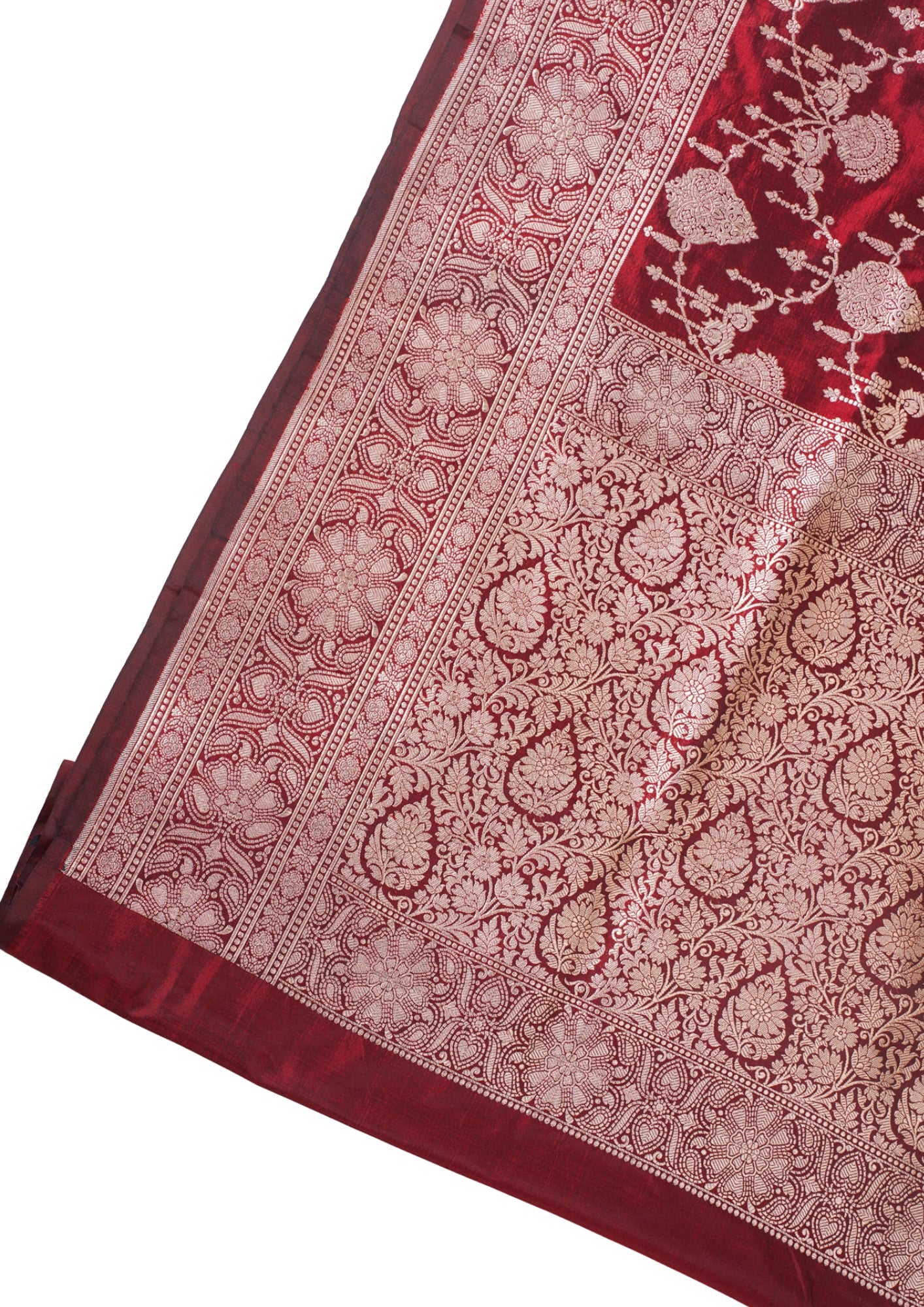 Maroon Banarasi Pure Katan Silk Jaal Saree
