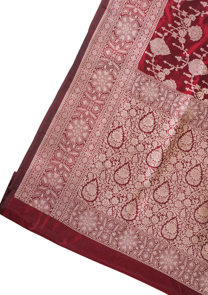 Maroon Banarasi Pure Katan Silk Jaal Saree