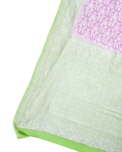 Pink &amp; Pista Green Pure Khaddi Georgette Brocade Banarasi Saree