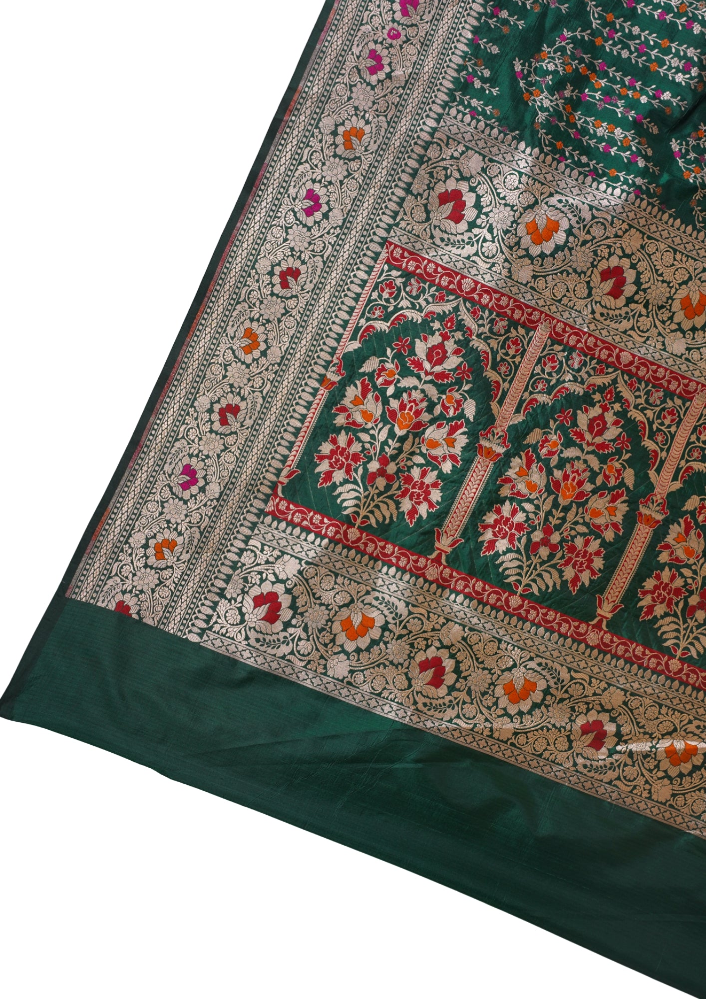 Emerald Green Banarasi Pure Katan Silk Minakari Jaal Saree