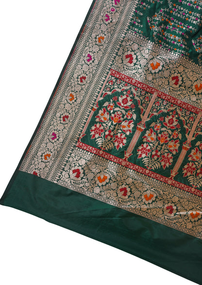 Emerald Green Banarasi Pure Katan Silk Minakari Jaal Saree