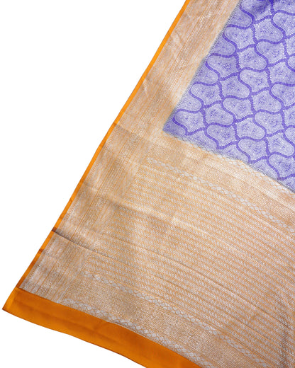 Lavender Pure Khaddi Georgette Brocade Banarasi Saree with Yellow Boder