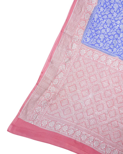 Royal Blue Pure Khaddi Georgette Brocade Banarasi Saree