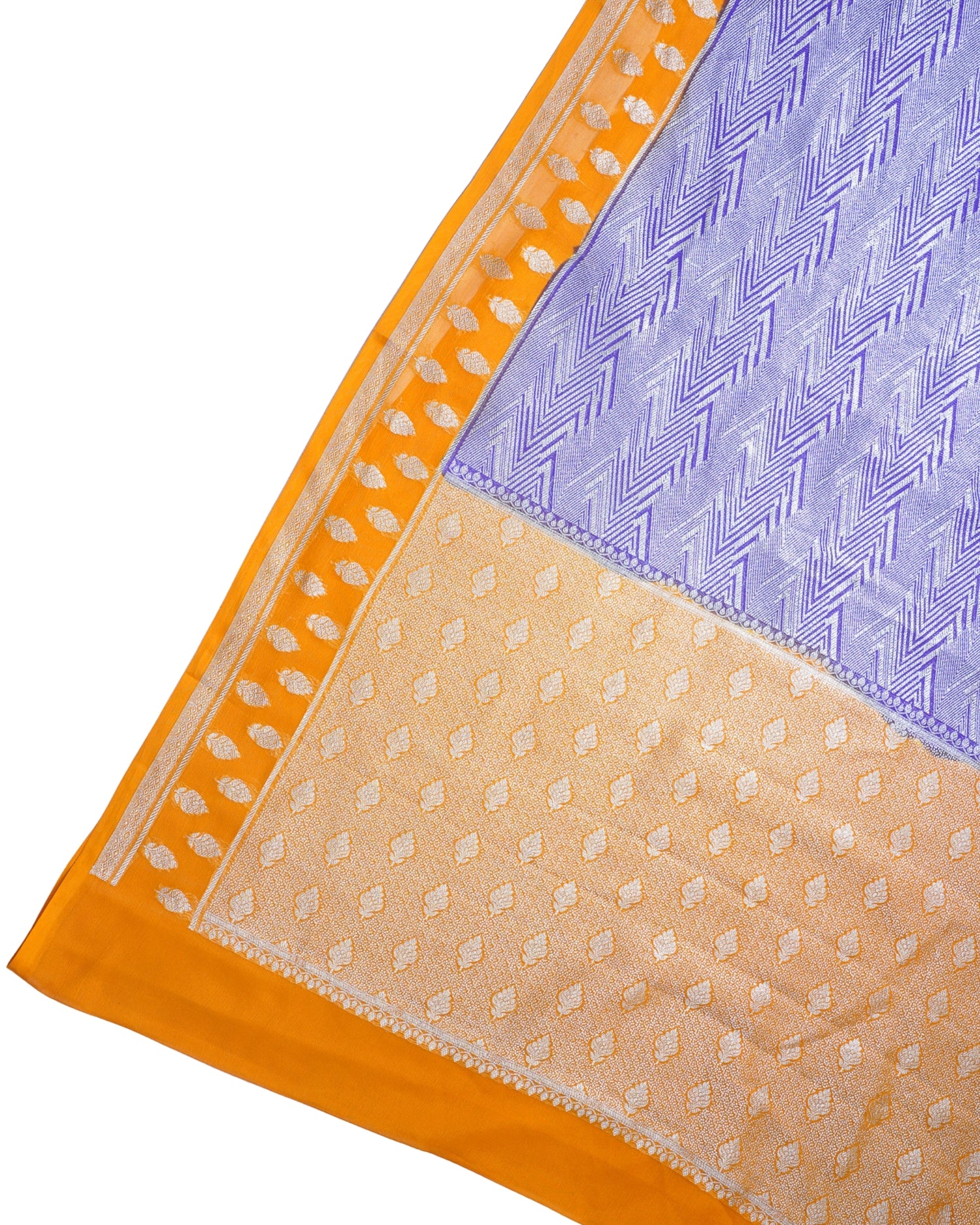 Lavender &amp; Saffron Pure Khaddi Georgette Brocade Banarasi Saree