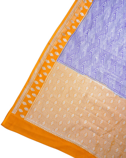 Lavender &amp; Saffron Pure Khaddi Georgette Brocade Banarasi Saree