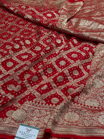 Red Banarasi Mashru Bandhan Silk Saree