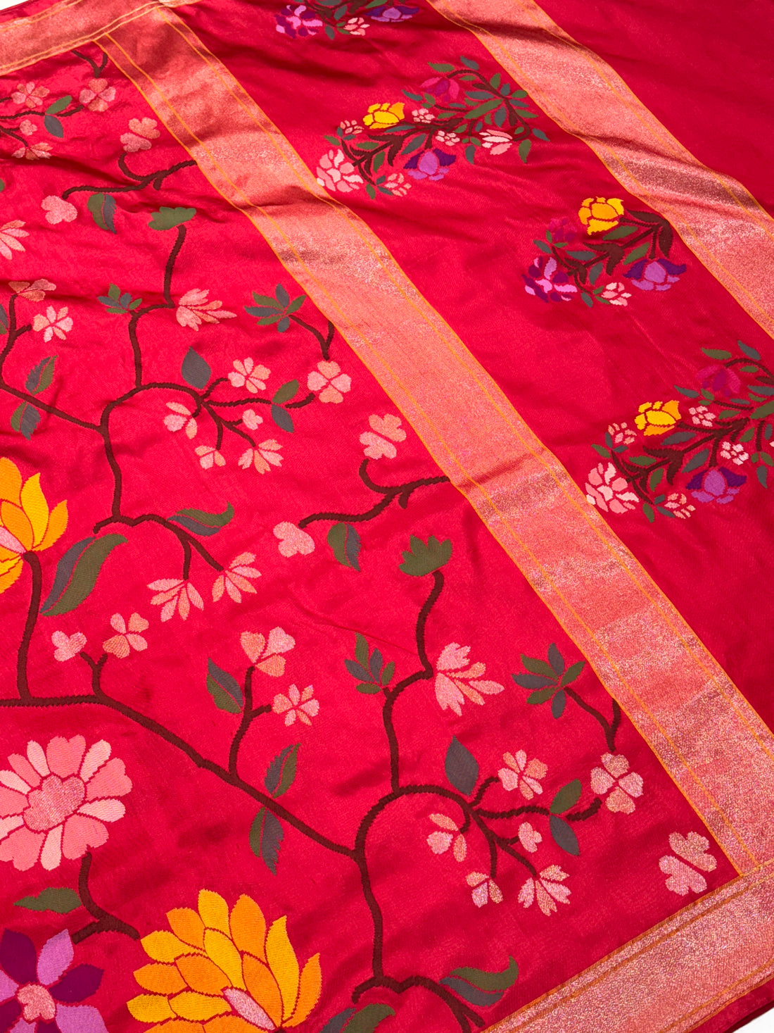 Red Banarasi Ektara Silk Handwoven Saree with Real Zari