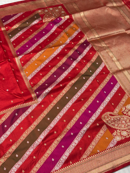 Red Pure Banarasi Rangkaat Silk Handloom Saree