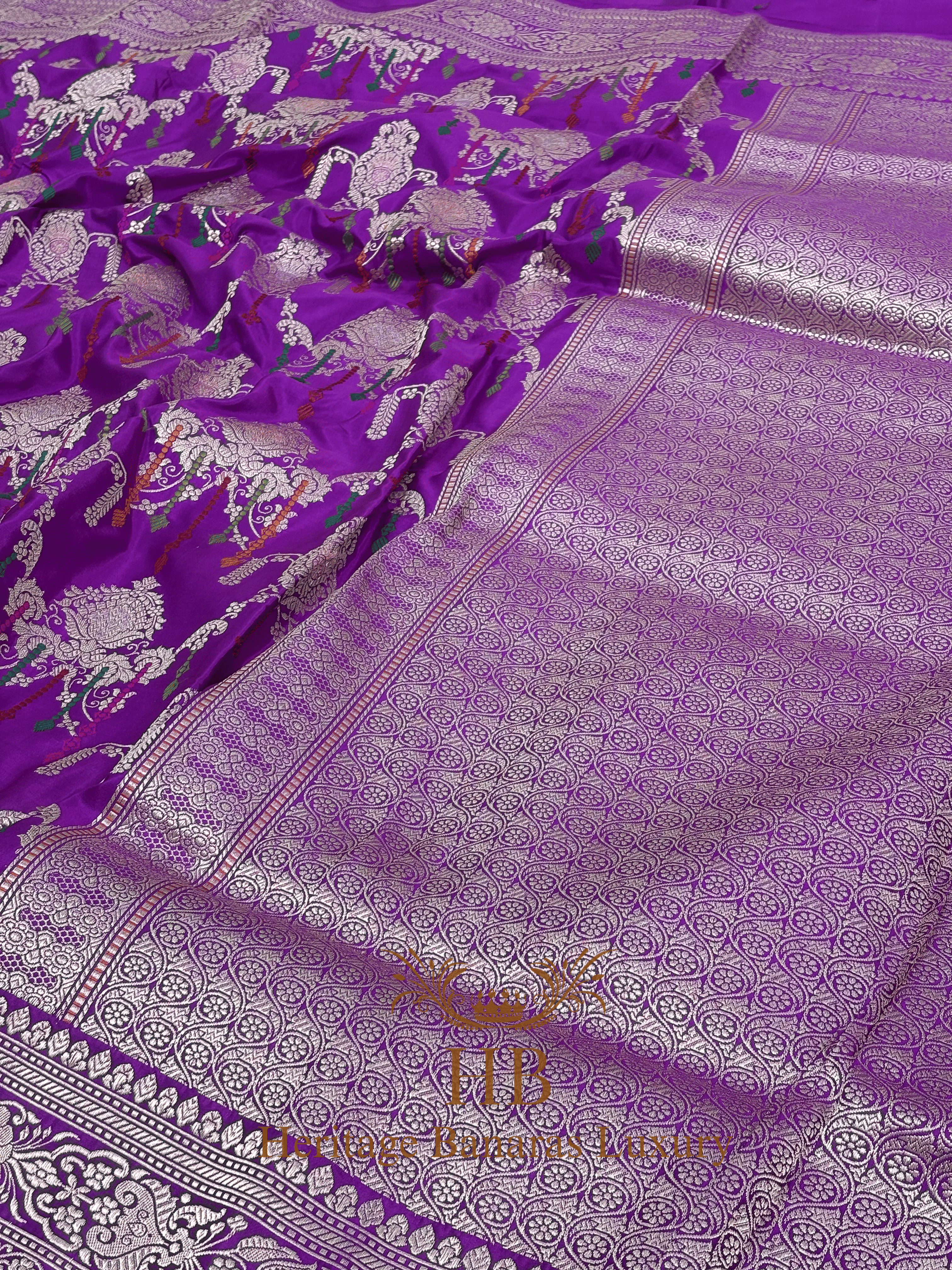 Pure Purple Banarasi Katan Silk Handwoven Saree