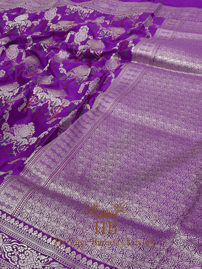 Pure Purple Banarasi Katan Silk Handwoven Saree