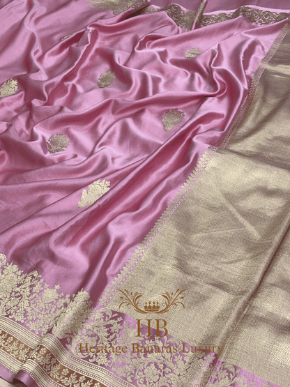 Baby Pink Pure Handwoven Banarasi Mashru Silk Saree