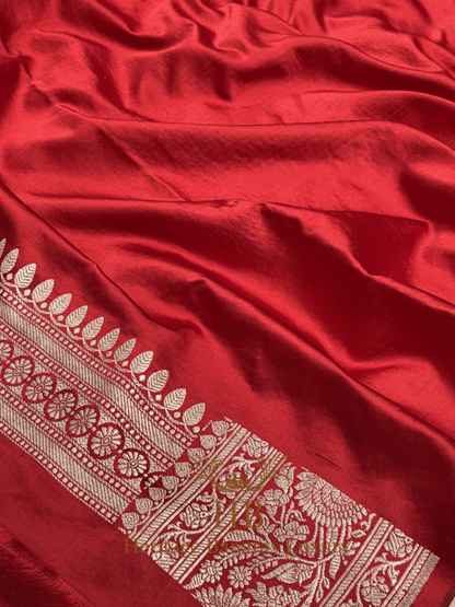 Red Handwoven Banarasi Pure Satin Silk Jaal Saree