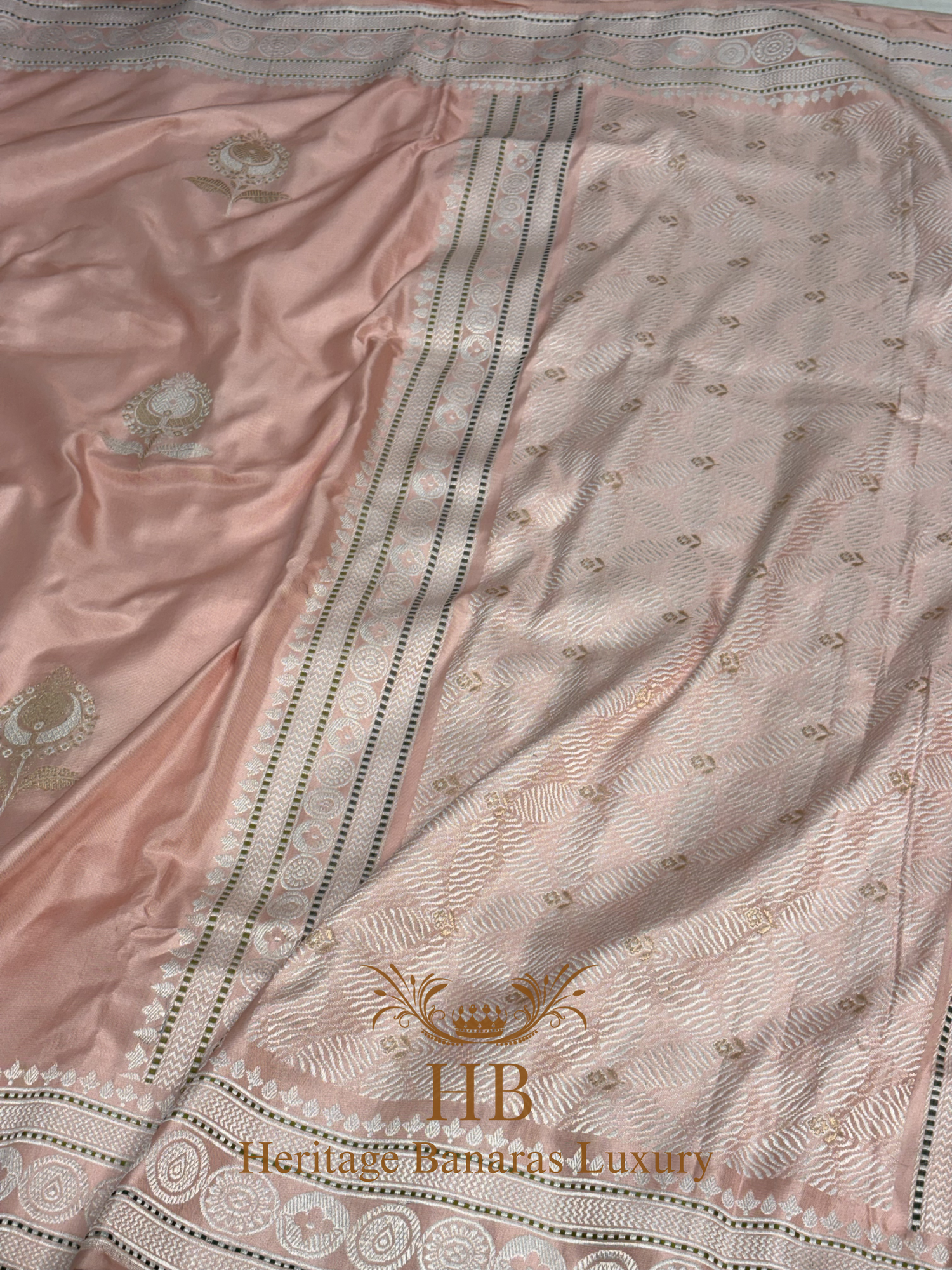 Peach Handwoven Banarasi Pure Katan Silk Ektara