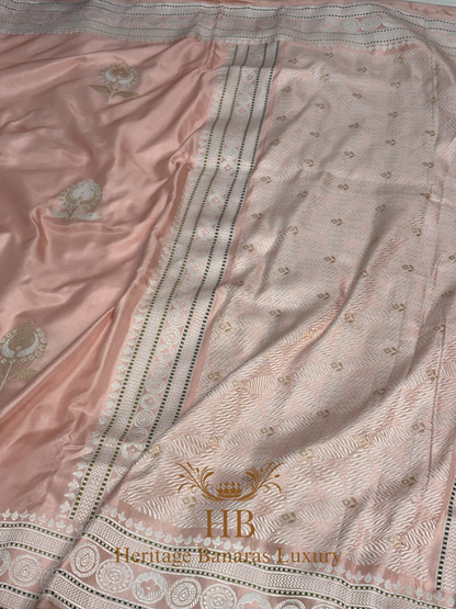 Peach Handwoven Banarasi Pure Katan Silk Ektara