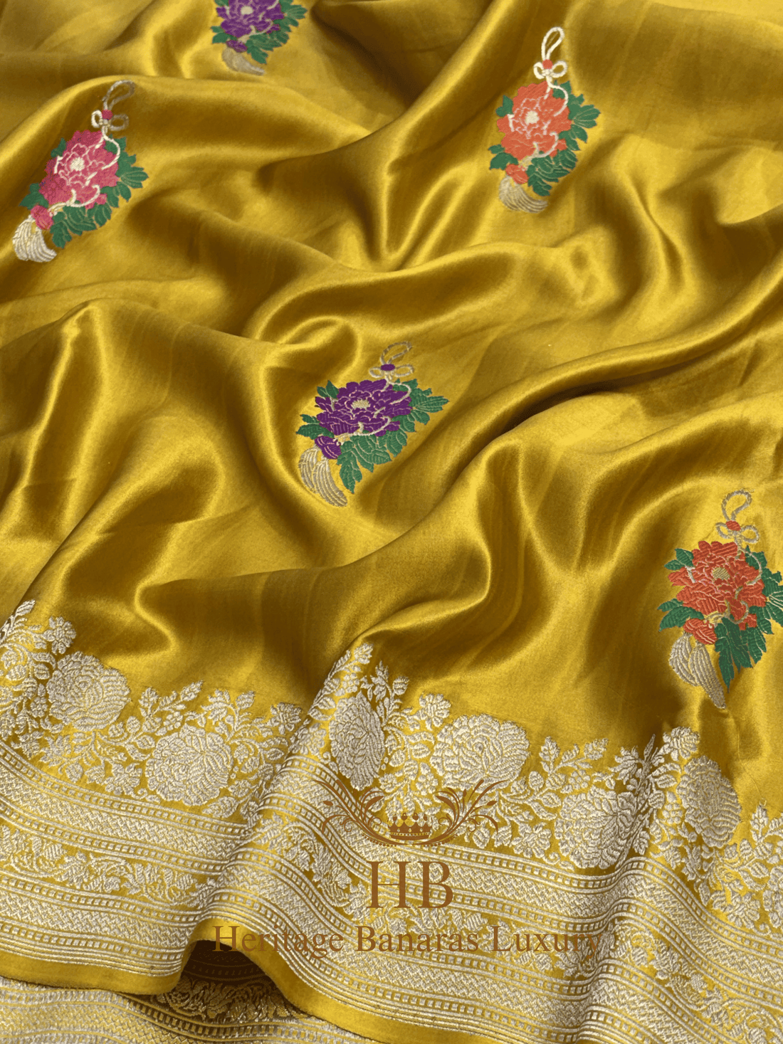 Mustard Yellow Handwoven Banarasi Pure Mashru Silk Saree
